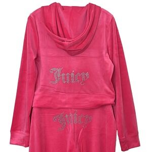 NWT Juicy Couture Womens Tracksuit Set L Pink Velour Bling Hoodie & Flare Pants